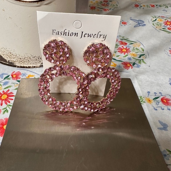 unknown Jewelry - Sparkling Pink Crystal Hoop Earrings